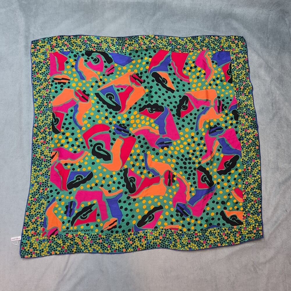 Emanuel Ungaro Abstract Bold Colorful Artsy 100% Silk Scarf Made in Italy